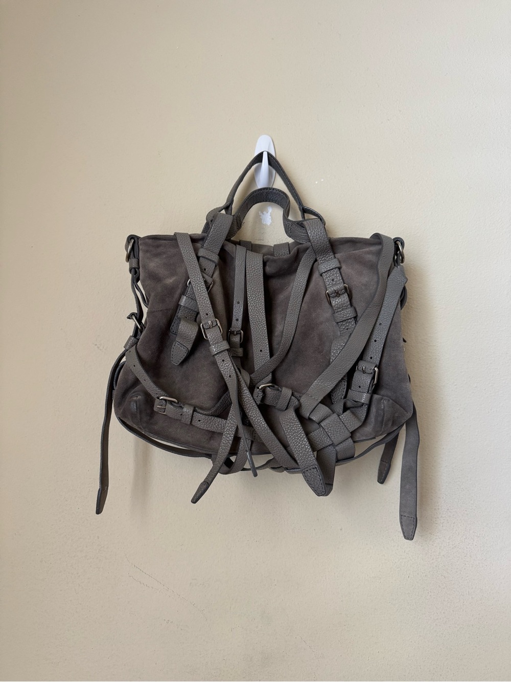 Alexander Wang Kirsten Satchel Bag Suede Leather Grey Shoulder Strap Tote - Picture 2 of 12